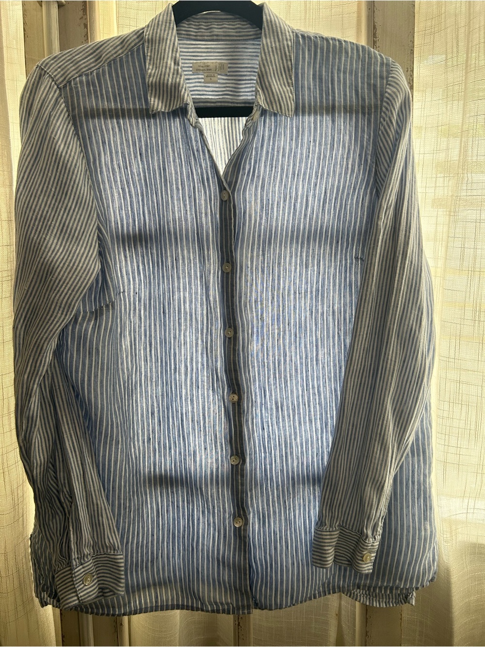 J.Jill j Jill LINEN Blue & White Striped Button-Up Shirt small Essential shirt - Picture 2 of 10